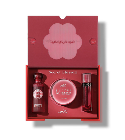 Gissah Secret Blossom – Coffret Parfum Femme | EDP 50ml + Poudre Parfumée 10g + Khamariya 20ml